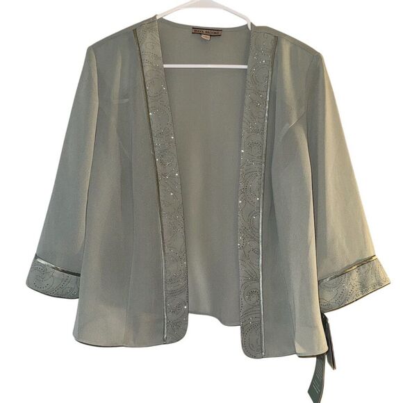Maya Brooke Women's Sheer Jacket Gray Sparkle Trim Size 16 Formal NWT - Picture 1 of 7
